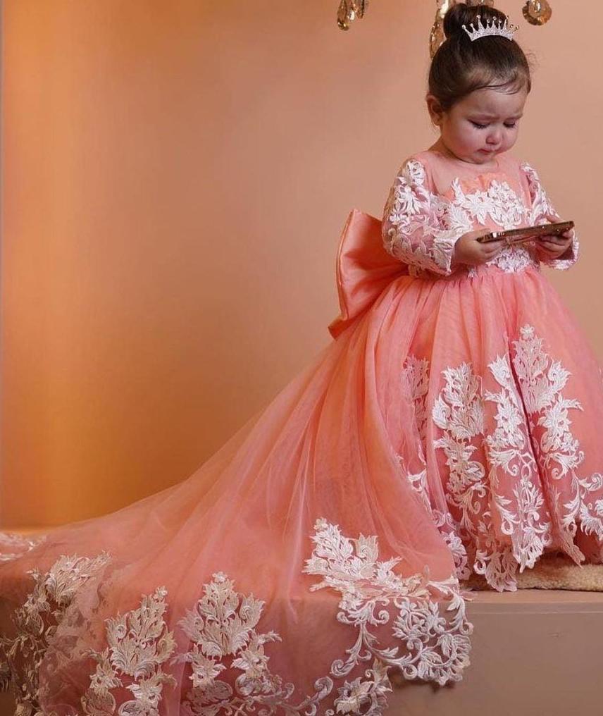 HIBA PEACH LONG TAIL DRESS Bloon Dressing Little Dreams