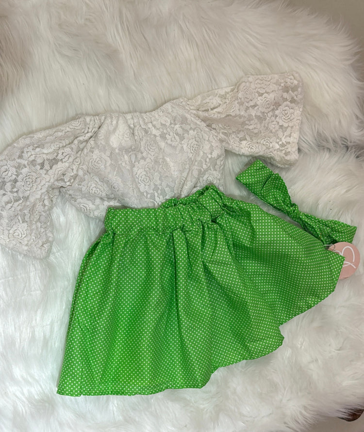 GREEN POLKA DOT SKIRT SET