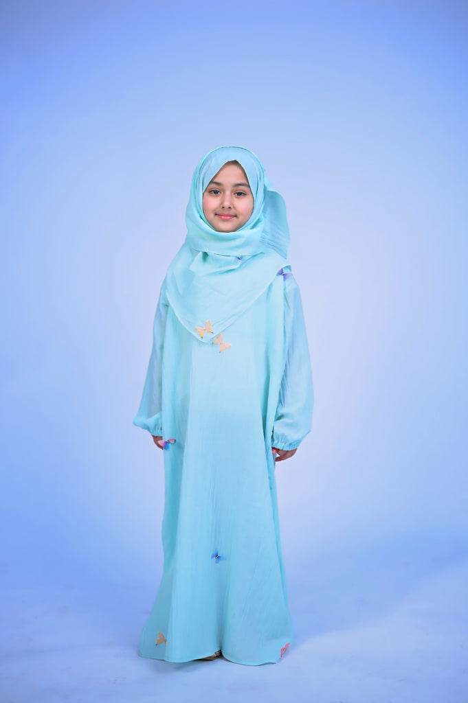 Ice Blue butterfly abaya