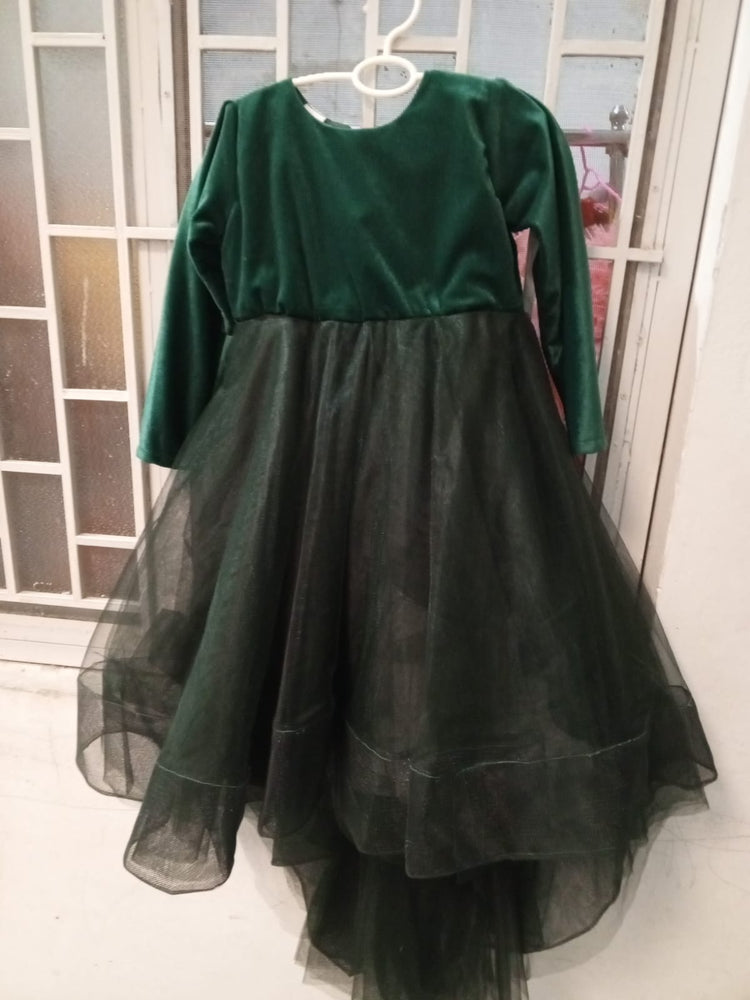 BOTTLE GREEN VELVET TAIL DRESS SALE